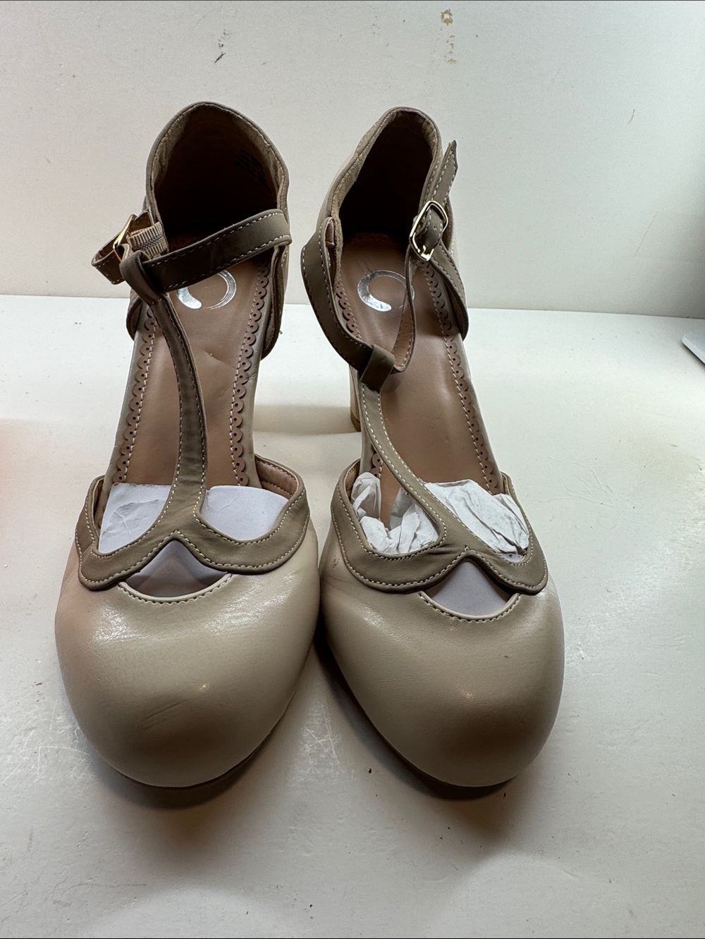 Beige T-Strap Women's Heels - Classic Neutral Look